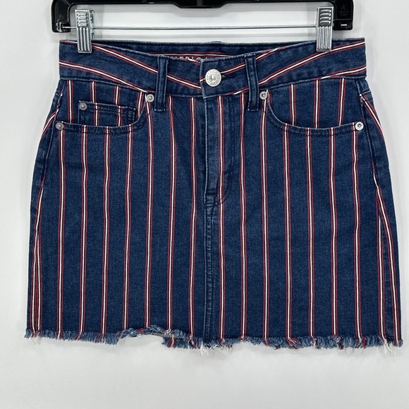 American Eagle Outfitters Dresses & Skirts - American Eagle Hi Rise Mini Denim Skirt Womens Sz 2 Blue Striped Americana 27x14